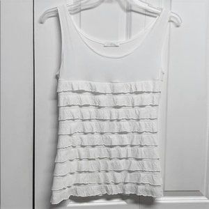 Promod White Stretch Ruffle Tank Top Size M